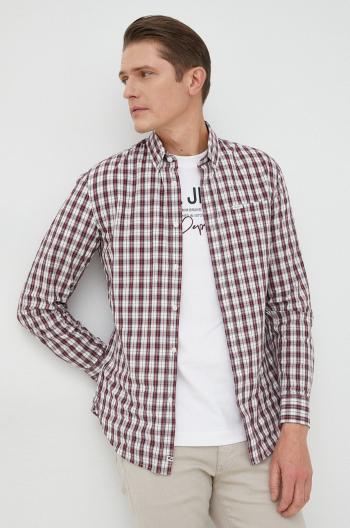 Bavlněné tričko Pepe Jeans Fuller červená barva, slim, s límečkem button-down