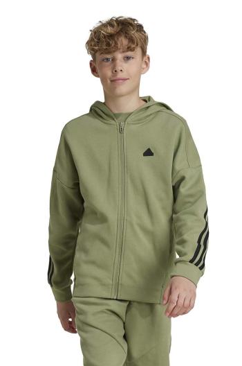 Dětská mikina adidas U FI 3S FZ HD zelená barva, s kapucí, s aplikací, JH3601