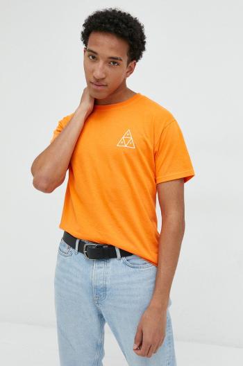Bavlněné tričko HUF oranžová barva, s potiskem
