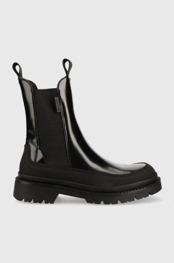 Kožené kotníkové boty Gant Prepnovo dámské, černá barva, na plochém podpatku