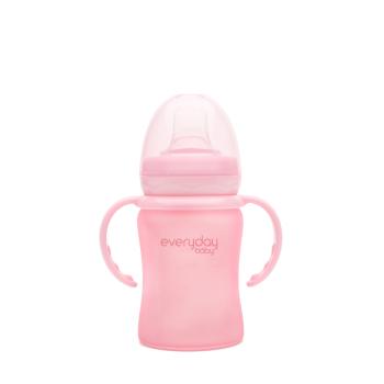 Everyday Baby skleněná lahvička s pítkem a držátkem, 150 ml, růžová
