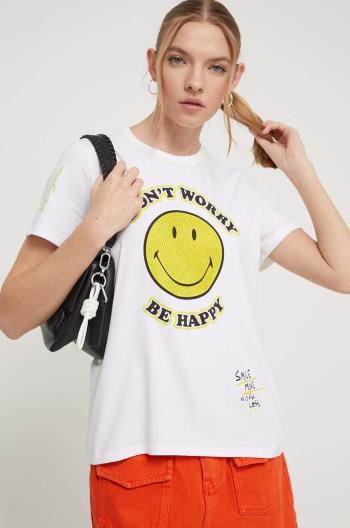 Tričko Desigual MORE SMILEY bílá barva, 24SWTKAL