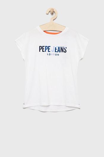 Dětské bavlněné tričko Pepe Jeans bílá barva