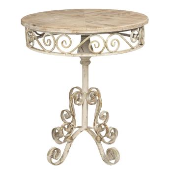 Vintage kovový stůl s dřevěnou deskou - Ø 64*73 cm 50417