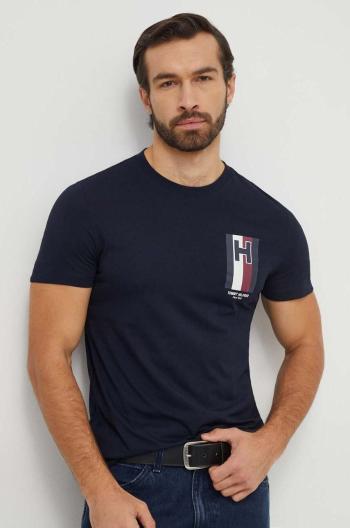 Bavlněné tričko Tommy Hilfiger tmavomodrá barva, s potiskem, MW0MW33687