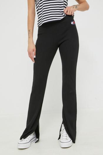 Kalhoty Tommy Jeans dámské, černá barva, zvony, high waist