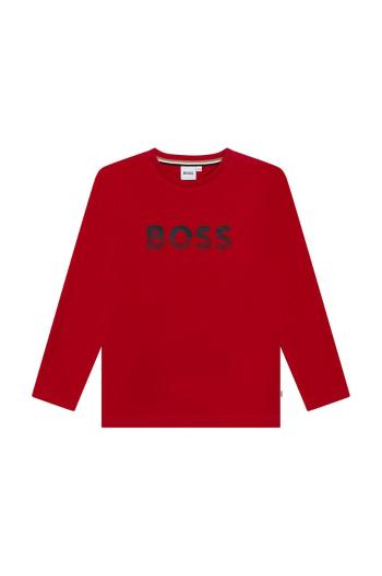 Dětská bavlněná košile s dlouhým rukávem BOSS červená barva, s potiskem