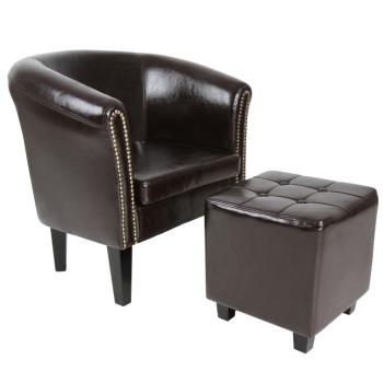 Miadomodo 86958 Křeslo s taburetem chesterfield, hnědé