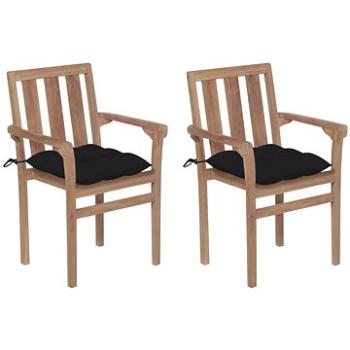 Zahradní židle 2 ks černé podušky masivní teakové dřevo, 3062230 (3062230)