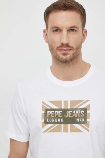 Bavlněné tričko Pepe Jeans CREDICK bílá barva, s potiskem, PM509232