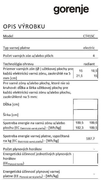 Gorenje vestavná elektrická deska CT41SC