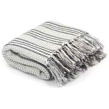 Bavlněná deka s pruhy 220 × 250 cm šedo-bílá