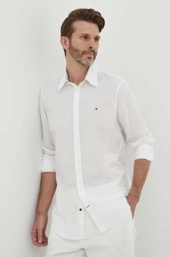 Košile s příměsí lnu Tommy Hilfiger bílá barva, regular, s límečkem button-down, MW0MW34632