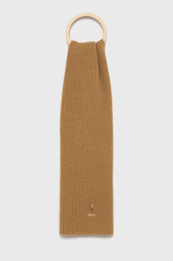 Šátek z vlněné směsi Polo Ralph Lauren hnědá barva, hladký