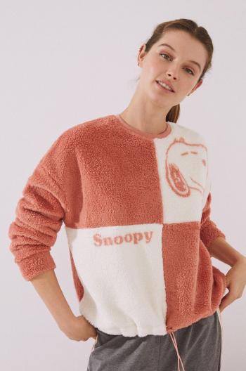 Pyžamová mikina women'secret Snoopy dámská, bílá barva