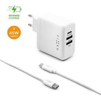 FIXED Travel s USB-C a 2x USB výstupem a USB-C/USB-C kabelu podpora PD 45W bílá (FIXC45-CC2U-WH)