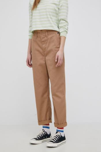 Kalhoty Vans dámské, hnědá barva, jednoduché, medium waist