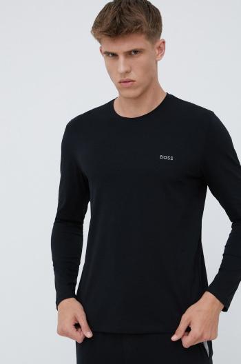 Pyžamové tričko s dlouhým rukávem BOSS černá barva, s aplikací