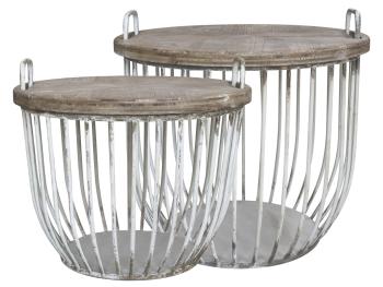 2ks krémový antik kovový coffee stolek s dřevěnou deskou Charlotte - Ø57*48 cm 41032401 (41324-01)