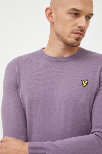 Svetr z vlněné směsi Lyle & Scott pánský, fialová barva, lehký