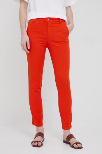 Kalhoty United Colors of Benetton dámské, oranžová barva, střih chinos, medium waist