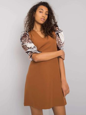 HNĚDÉ MINI ŠATY SE VZOROVANÝMI RUKÁVY LC-SK-22K-3018.45P-BROWN Velikost: XL