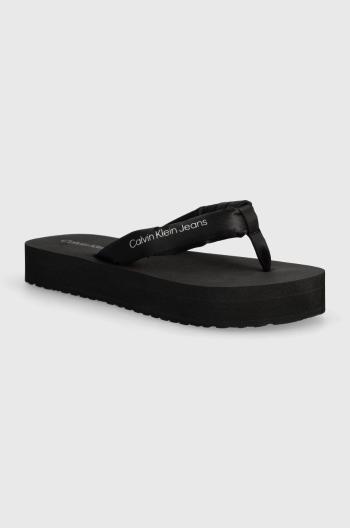 Žabky Calvin Klein Jeans BEACH SANDAL FLATFORM PADDED NY dámské, černá barva, na plochém podpatku, YW0YW01400