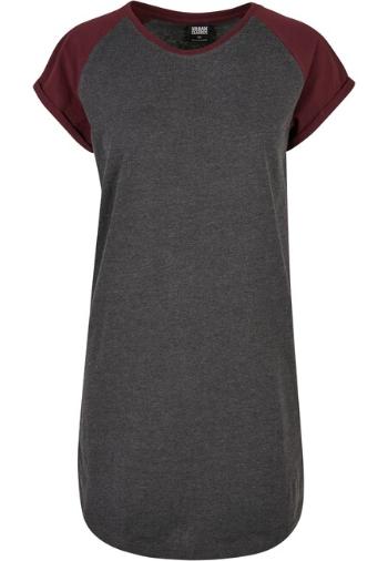 Urban Classics Ladies Contrast Raglan Tee Dress charcoal/redwine - XL