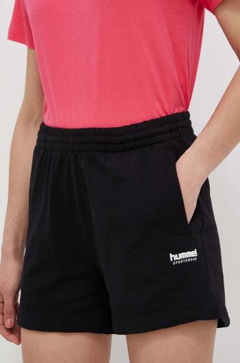 Bavlněné šortky Hummel hmlLGC SHAI SHORTS černá barva, hladké, medium waist, 219220