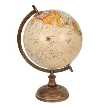 Béžový dekorativní glóbus na dřevěném podstavci Globe  - 22*22*37 cm 64917