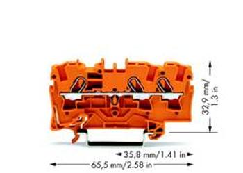 Průchodková svorka WAGO 2004-1302, pružinová svorka, 6.20 mm, oranžová, 50 ks