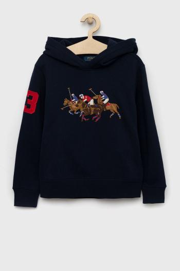 Dětská mikina Polo Ralph Lauren tmavomodrá barva, s kapucí, s aplikací