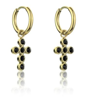 Marc Malone Pozlacené náušnice s křížky Avianna Black Earrings MCE23120G