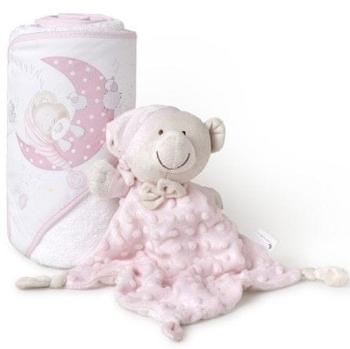 Interbaby SET - OSUŠKA froté 100x100 Medvídek spí + PŘÍTULKA - růžová - rozbaleno