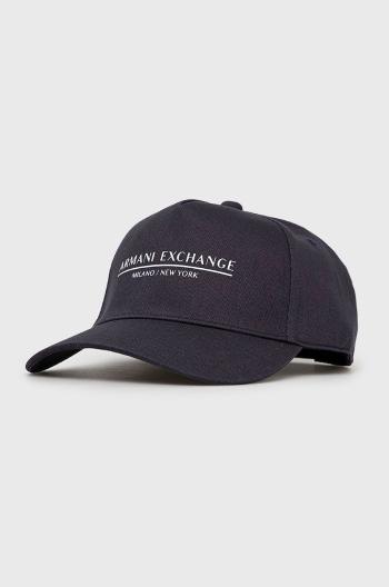Bavlněná čepice Armani Exchange tmavomodrá barva, s potiskem