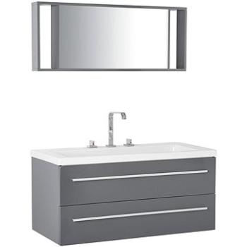 Šedý nástěnný nábytek do koupelny se zásuvkou a zrcadlem ALMERIA, 165456 (beliani_165456)