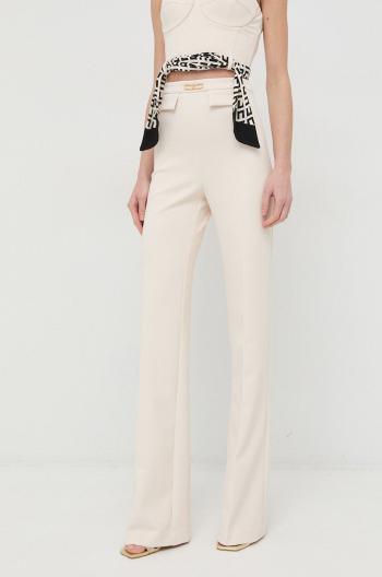 Kalhoty Elisabetta Franchi dámské, béžová barva, jednoduché, high waist