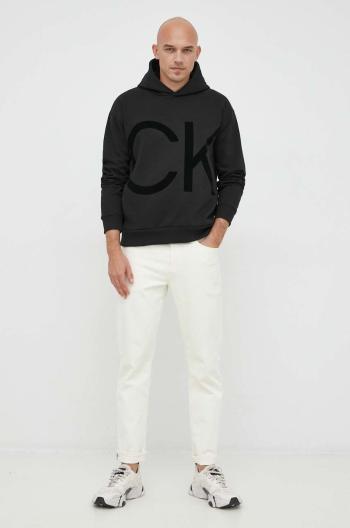Mikina Calvin Klein pánská, černá barva, s kapucí, s potiskem