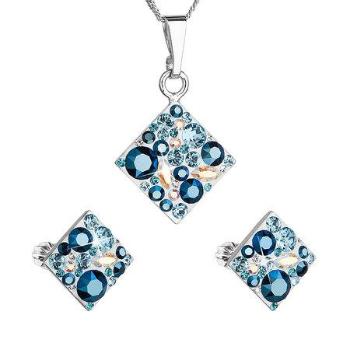 Sada šperků s krystaly Swarovski náušnice a přívěsek modrý kosočtverec 39126.3 aqua, Modrá