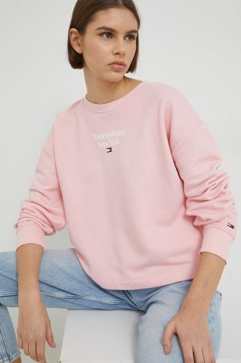 Mikina Tommy Jeans dámská, růžová barva, s potiskem