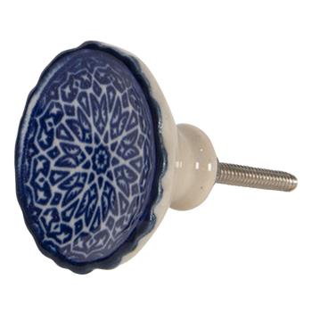 Keramická knopka s modro-bílým květinovým ornamentem – Ø 4*4 cm 64481
