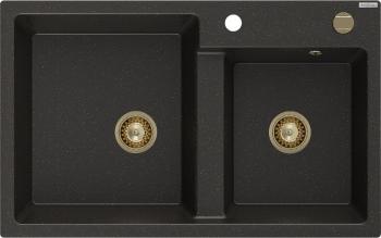 MEXEN/S Tomas granitový dřez 2-bowl 800x500 mm, černá/zlatý metalik, + zlatý sifon 6516802000-75-G