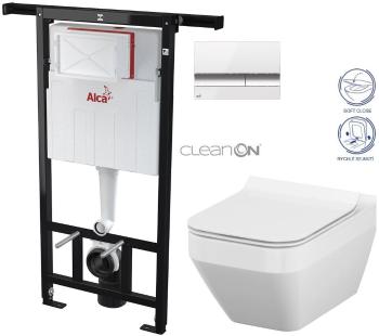 ALCAPLAST Jádromodul předstěnový instalační systém s bílým/ chrom tlačítkem M1720-1 + WC CERSANIT CLEANON CREA čtverec + SEDÁTKO AM102/1120 M1720-1 CR2