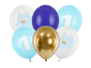 PartyDeco Latexové balóny - První narozeniny sloník modré 6 ks