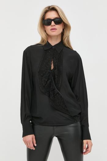 Hedvábné tričko Victoria Beckham černá barva, relaxed, s klasickým límcem