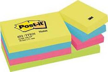 Post-it® lepicí poznámkové bloky Rainbow/653TFEN 51 x 38 mm 12 3M 7000033976, (š x v) 51 mm x 38 mm, ultražlutá , ultramodrá , ultrarůžová , neonově z