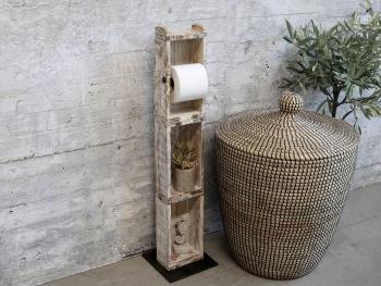 Dřevěný bílý antik stojan na toaletní papír Brick Moulds - 14*8*82 cm 41483-01