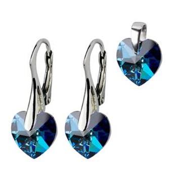Šperky4U Stříbrné náušnice a přívěšek srdíčka s krystaly Crystals from Swarovski® Montana Blue - ZB3577-MB