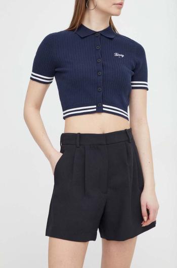 Kraťasy Abercrombie & Fitch dámské, černá barva, hladké, high waist