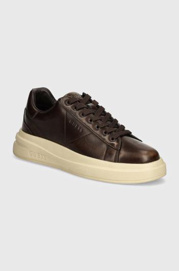 Kožené sneakers boty Guess ELBA BRUSHED hnědá barva, FMTEBR LEA12